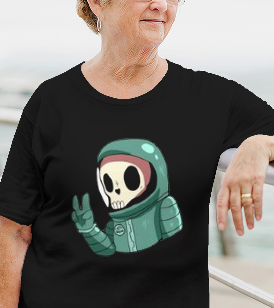 Peace Homie Skull Astronaut In Green Suit Making V-Sign T-Shirt