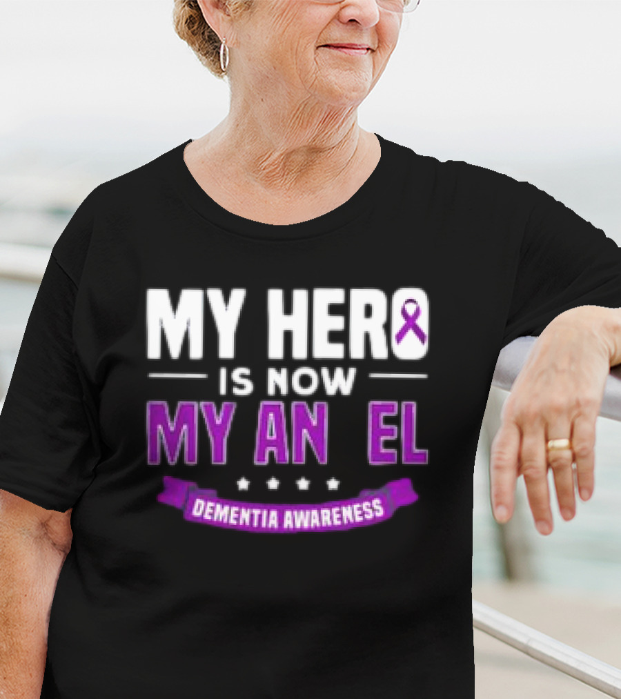 My Hero Is Now My Angel Purple Ribbon Dementia Awareness T-Shirt