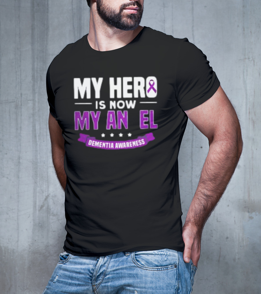 My Hero Is Now My Angel Purple Ribbon Dementia Awareness T-Shirt