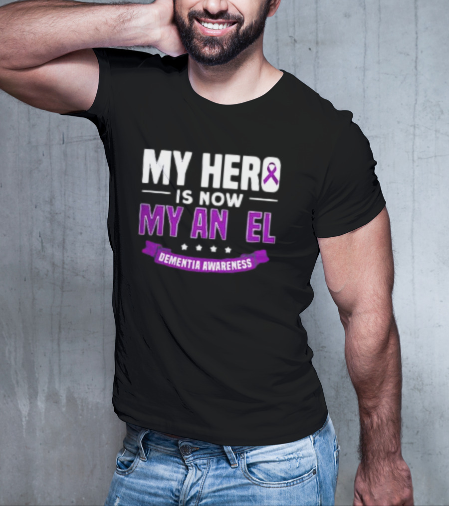 My Hero Is Now My Angel Purple Ribbon Dementia Awareness T-Shirt