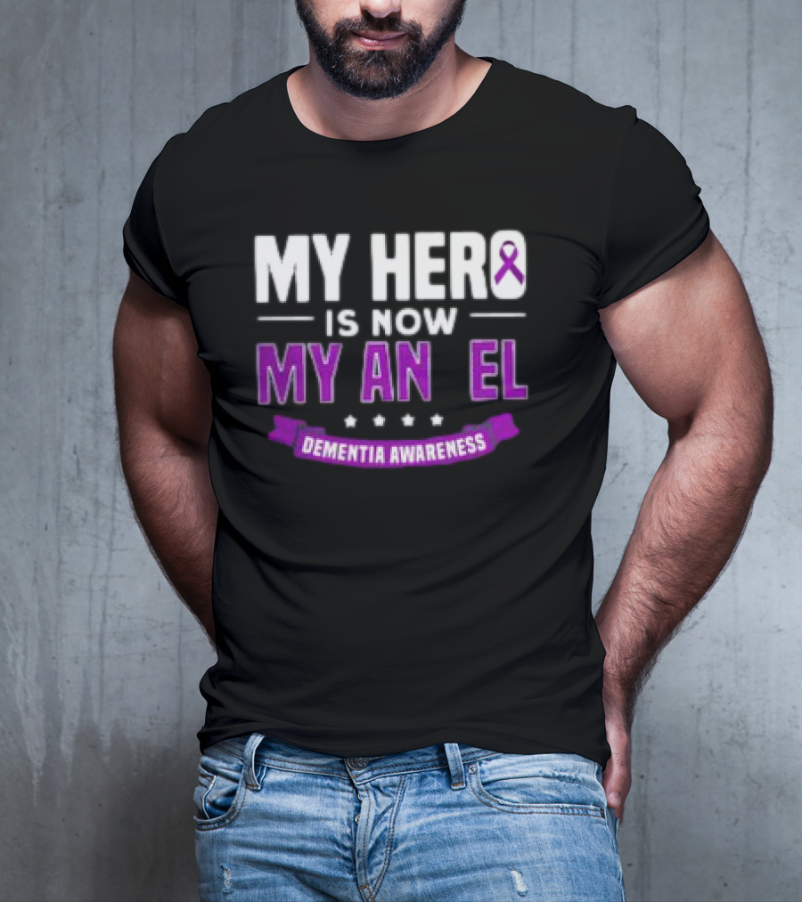 My Hero Is Now My Angel Purple Ribbon Dementia Awareness T-Shirt