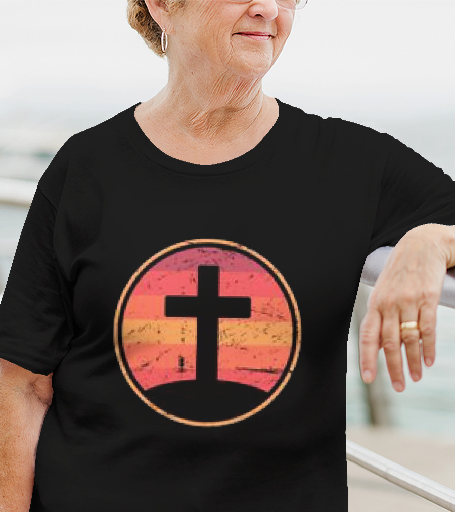 Retro Christian Cross Vintage Sunset On Champion T-Shirt