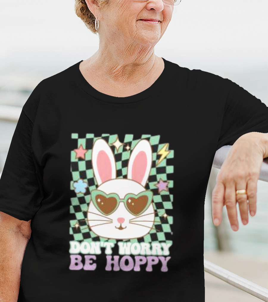 Groovy Retro Easter Bunny Dont Worry Be Hoppy T-Shirt