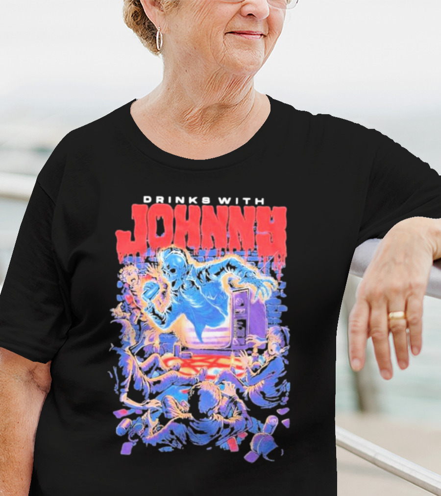 Drinks With Johnny The Summoning Skeleton Emerging From TV T-Shirt