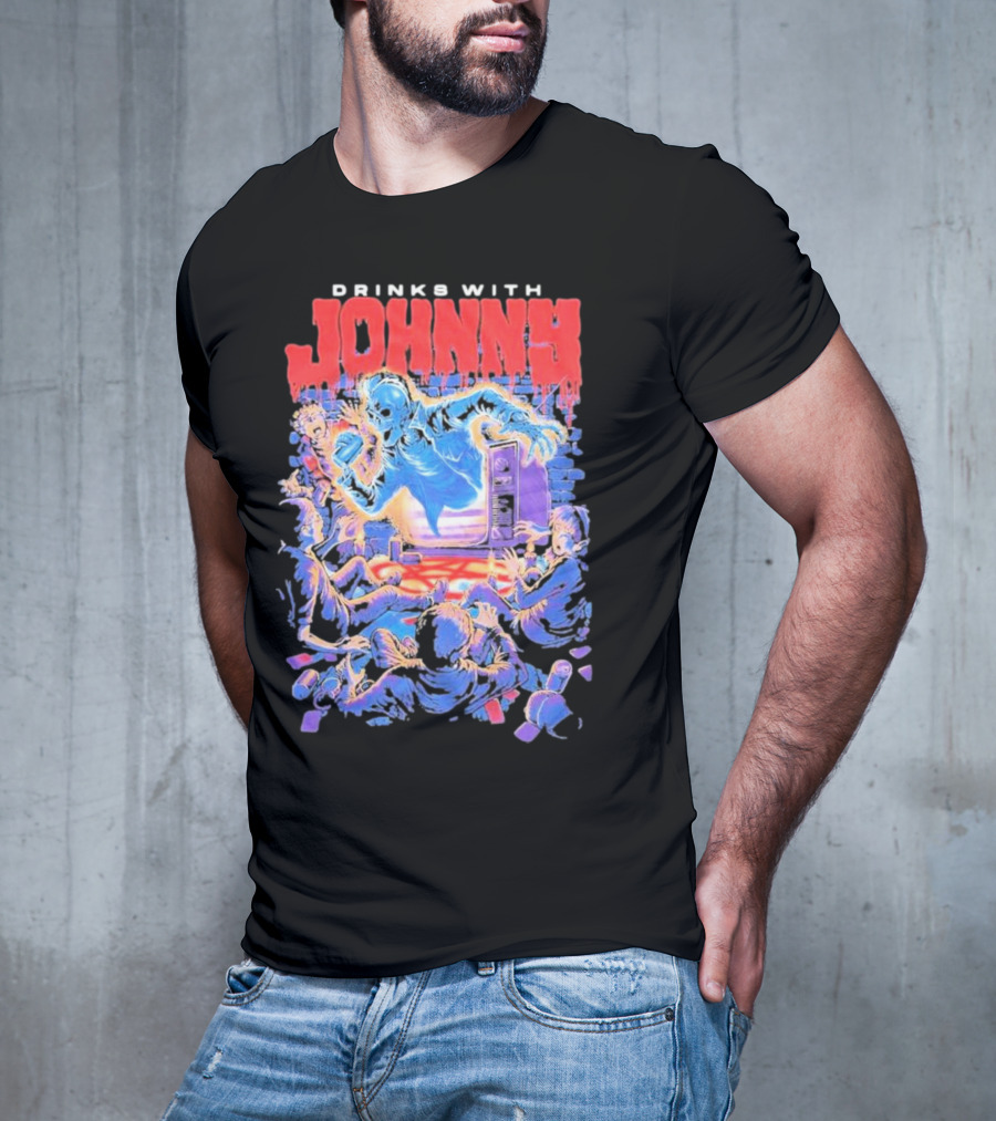 Drinks With Johnny The Summoning Skeleton Emerging From TV T-Shirt