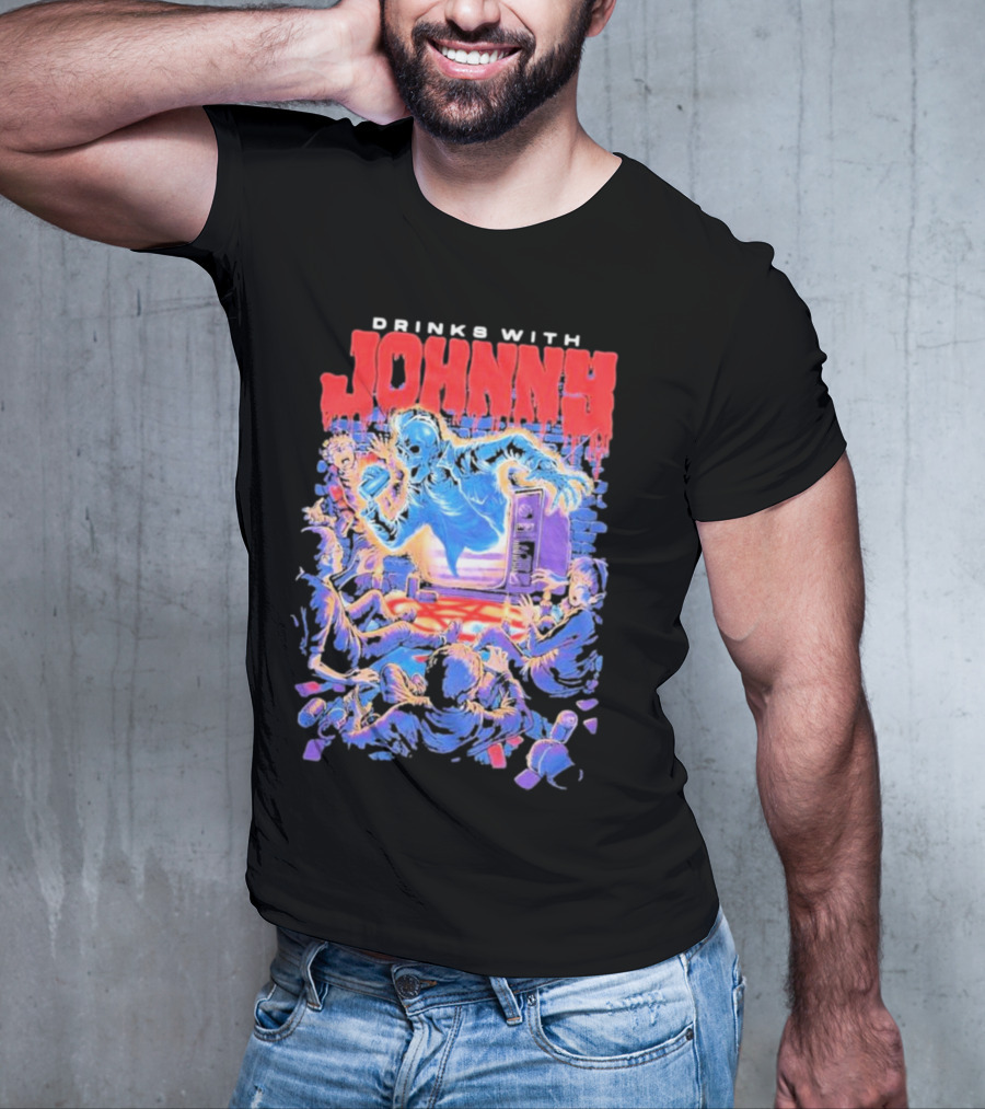 Drinks With Johnny The Summoning Skeleton Emerging From TV T-Shirt