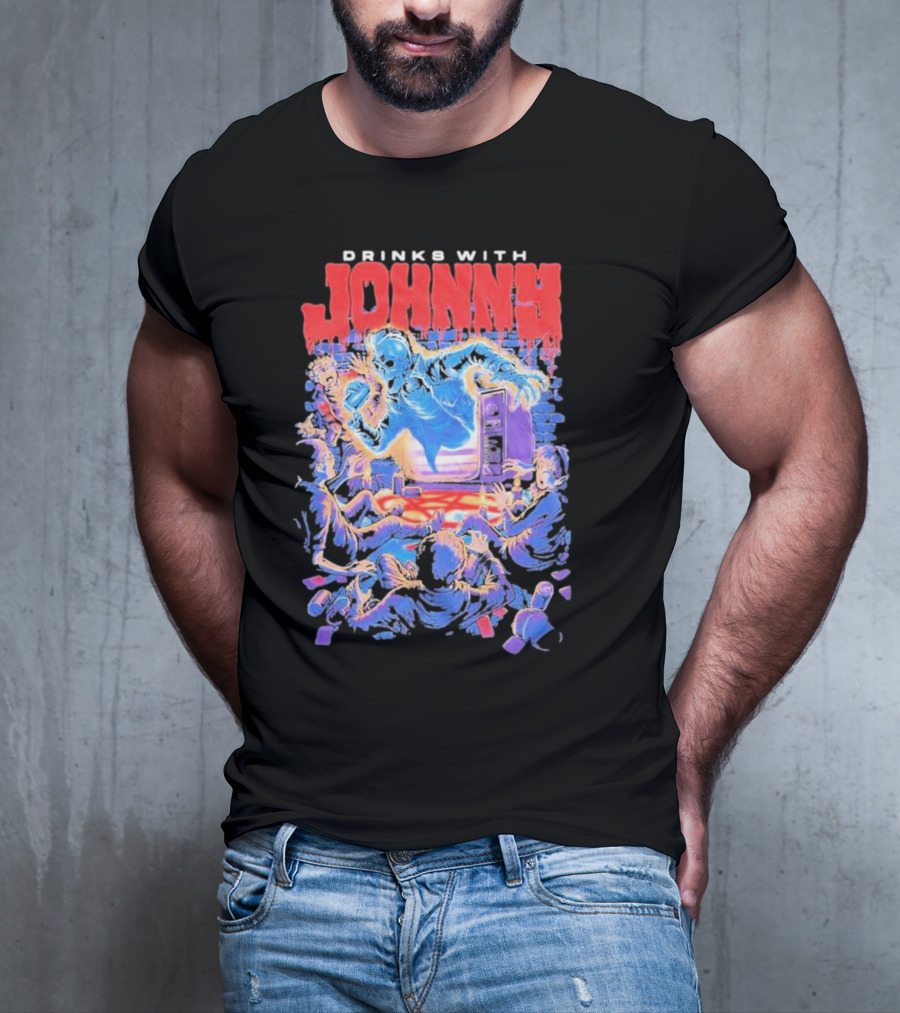 Drinks With Johnny The Summoning Skeleton Emerging From TV T-Shirt