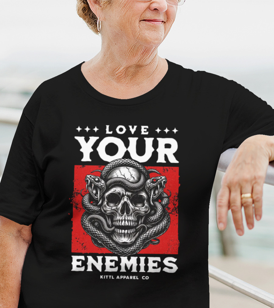 Love Your Enemies Skull With Snakes Kittl Apparel Co T-Shirt