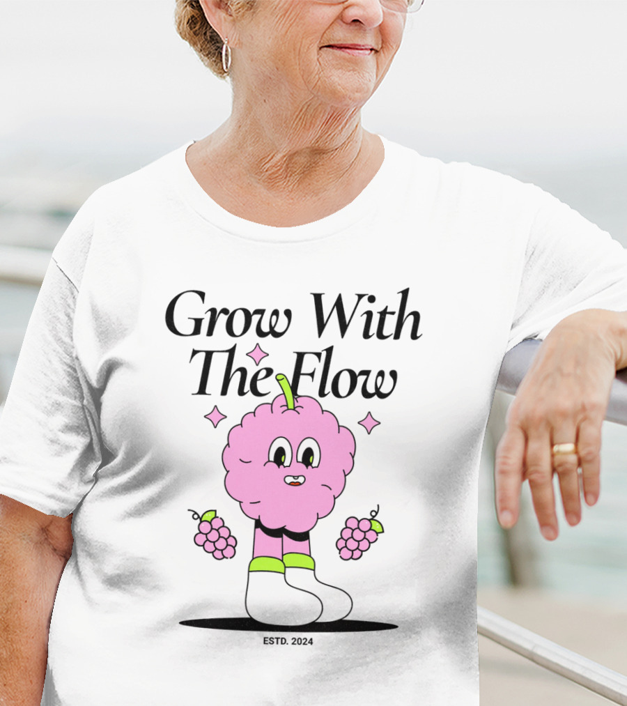 Grow With The Flow Pink Character Grapes ESTD. T-Shirt