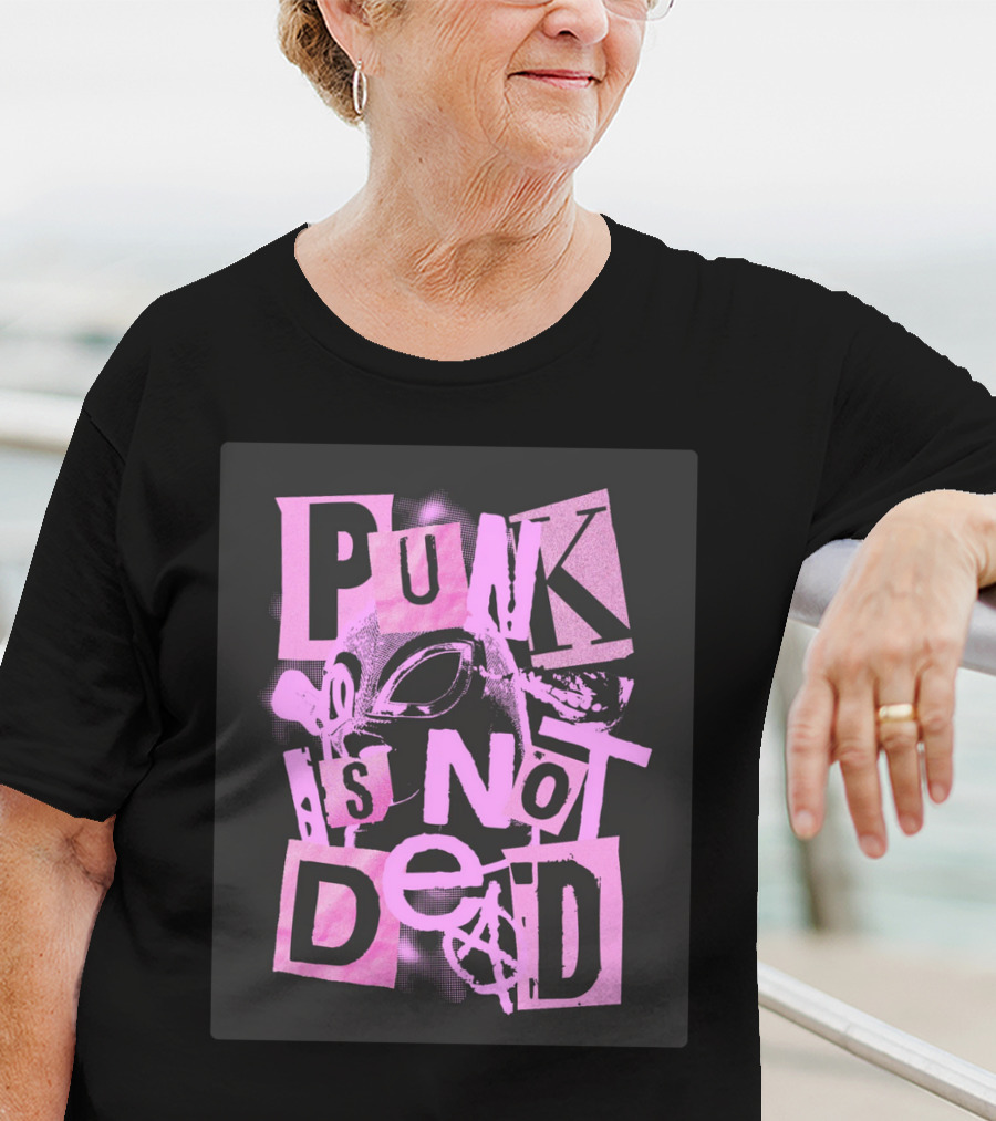 Punk Is Not Dead Mask And Anarchy Symbol Collage T-Shirt
