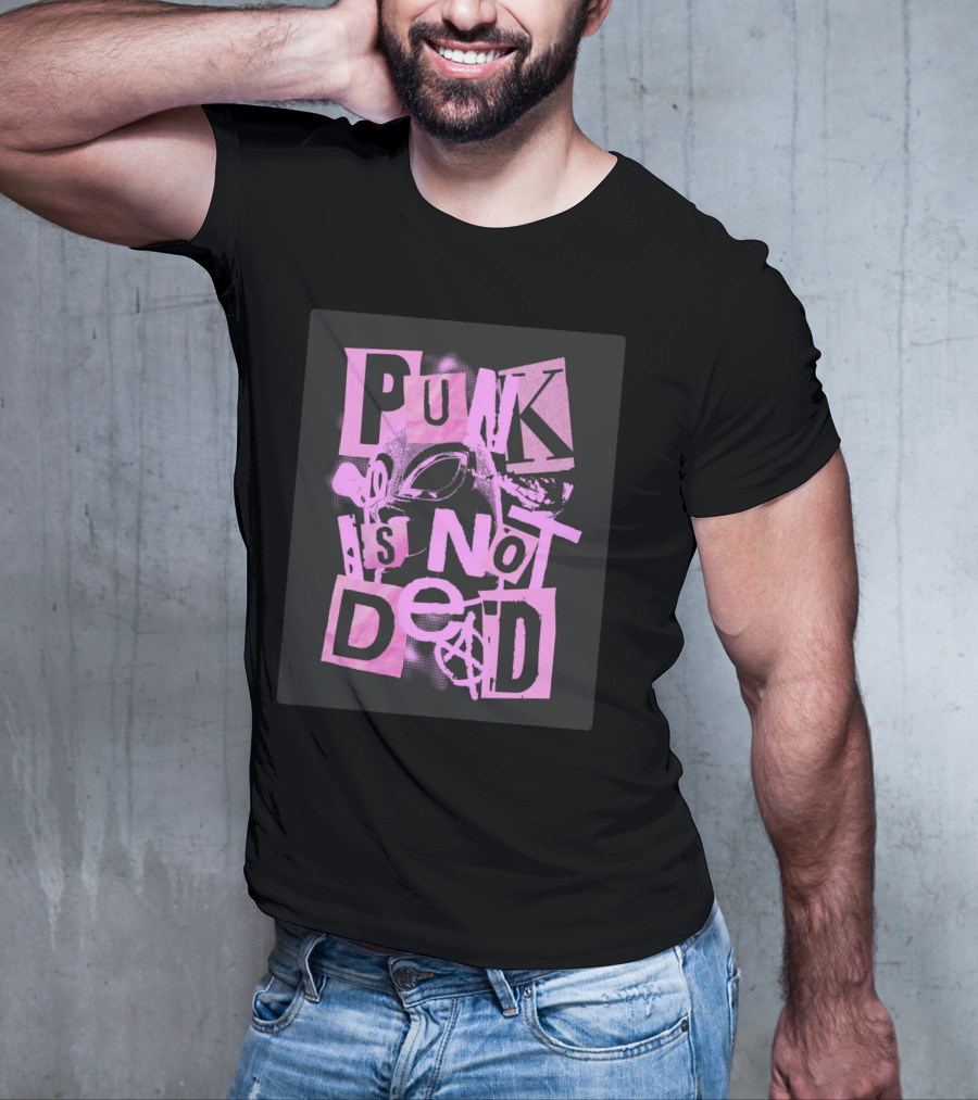 Punk Is Not Dead Mask And Anarchy Symbol Collage T-Shirt