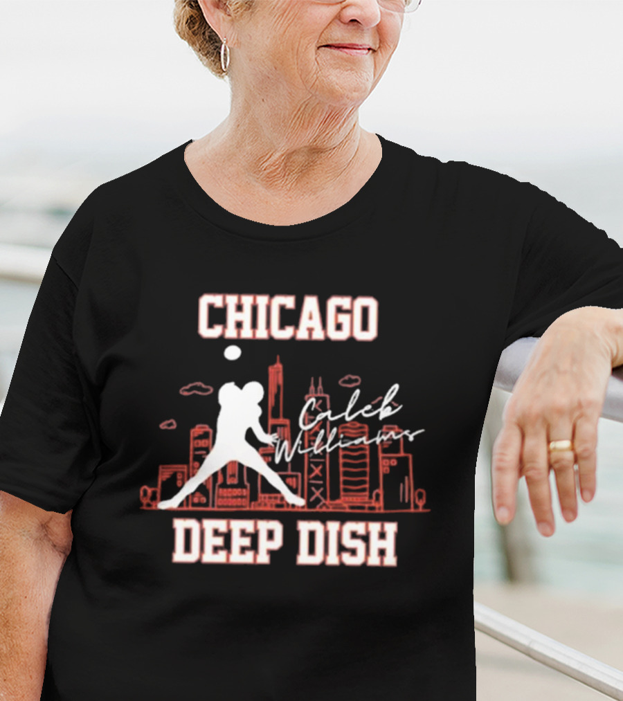 Caleb Williams Chicago Deep Dish Football Skyline T-Shirt