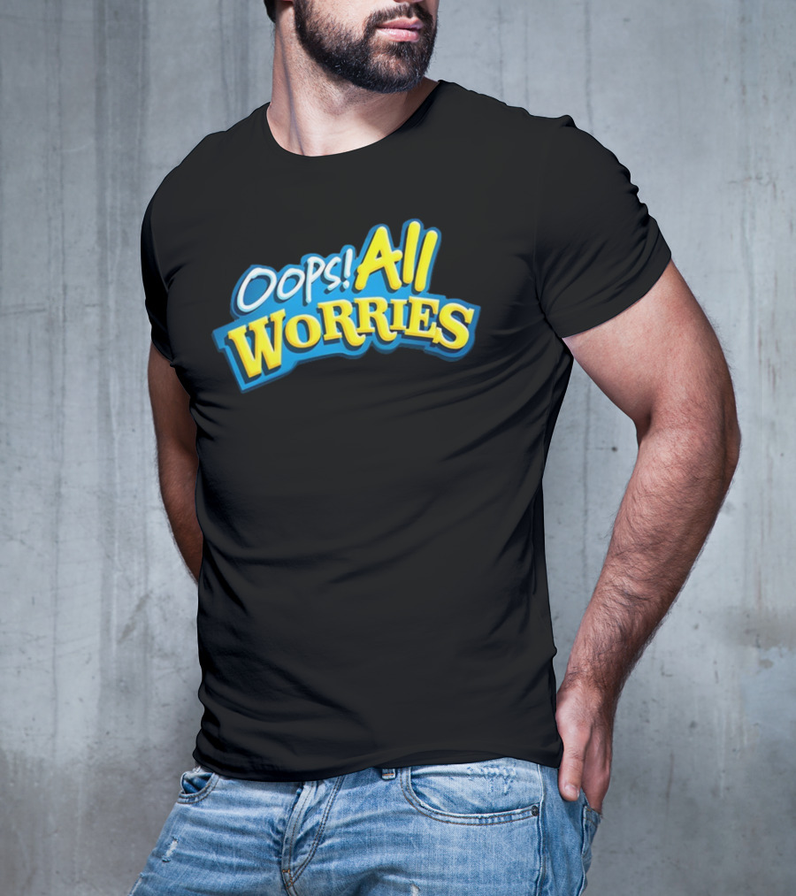 Oops All Worries Text Bold Blue Yellow T-Shirt