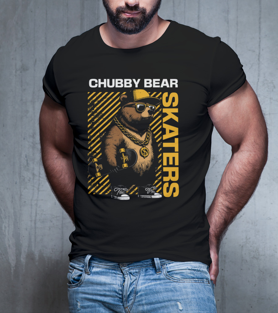 CHUBBY BEAR SKATERS Dollar Chain Sunglasses Cool Black And Yellow T-Shirt