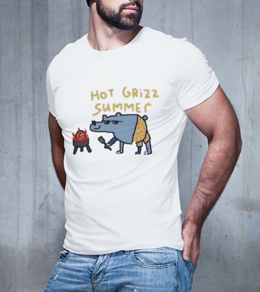 Hot Grizz Summer Sunglasses Bear Grilling Basketball On Fire T-Shirt