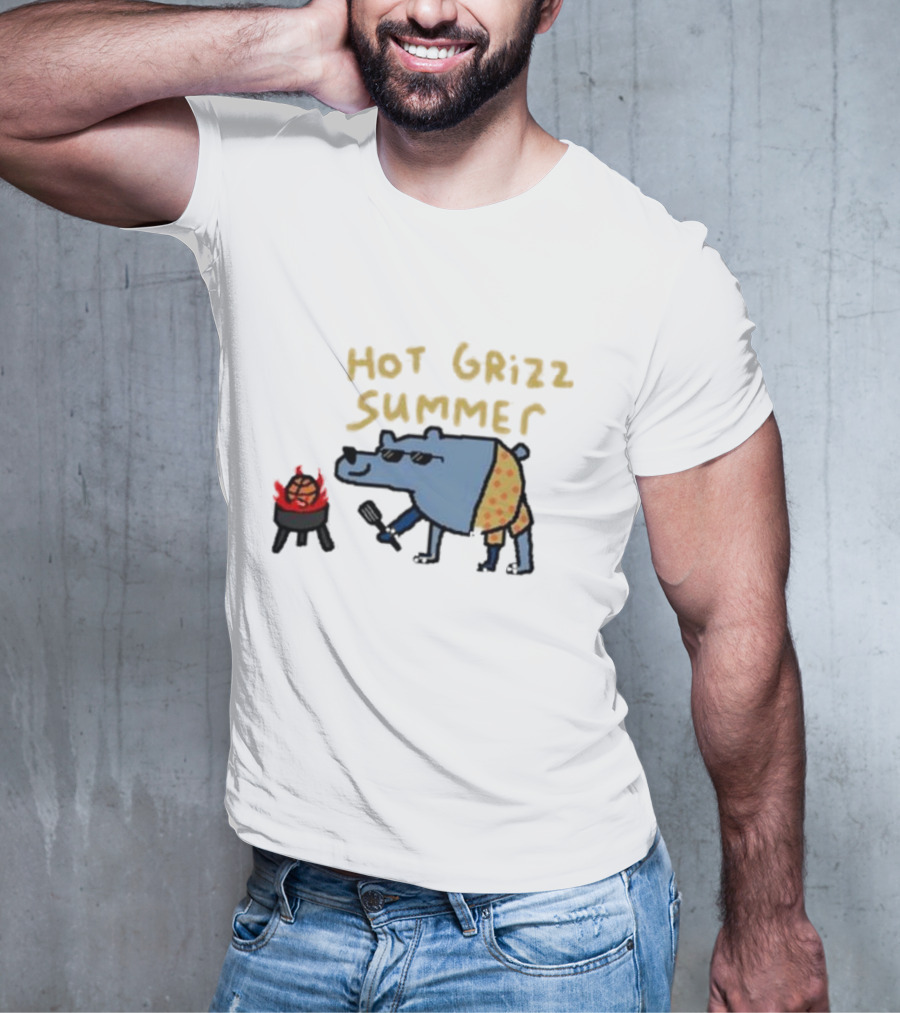 Hot Grizz Summer Sunglasses Bear Grilling Basketball On Fire T-Shirt
