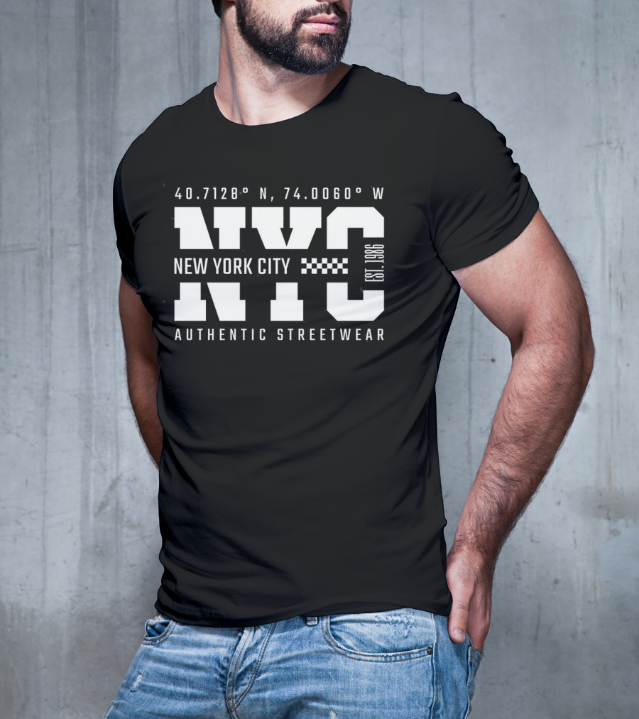 40.7128° N, 74.0060° W NYC New York City Established 1986 Authentic Streetwear T-Shirt