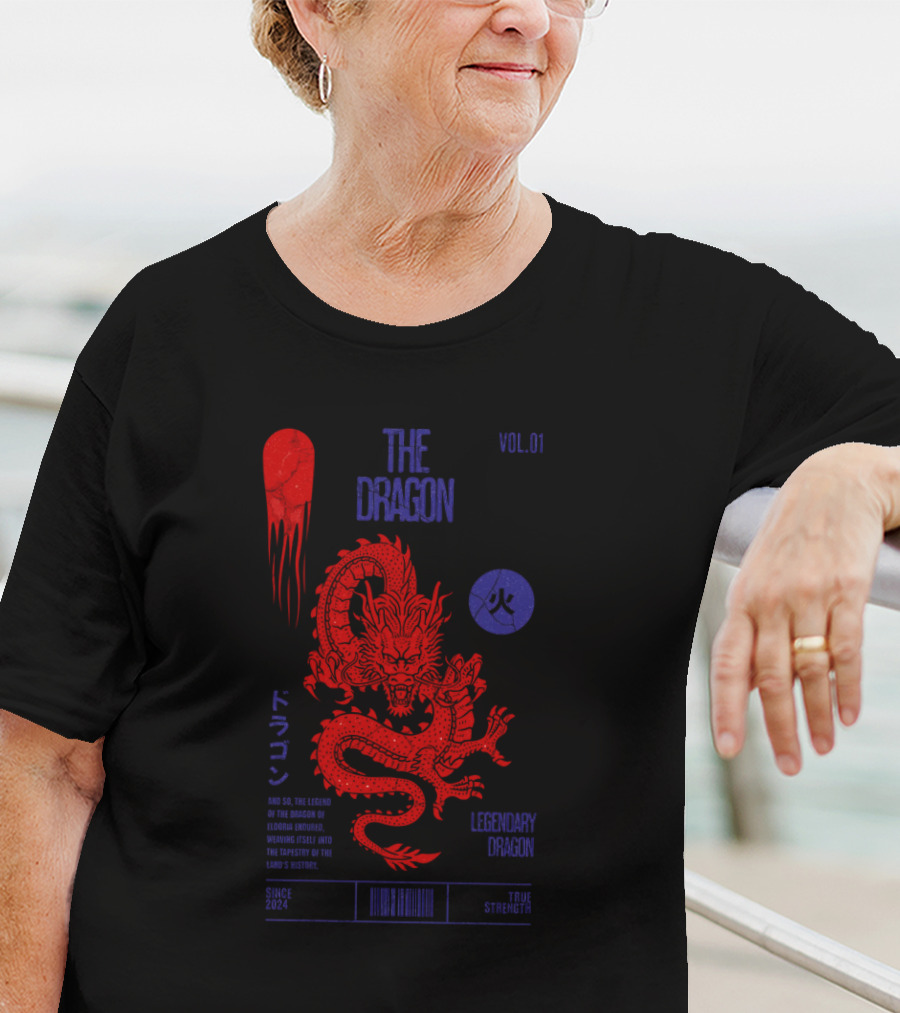 The Dragon Vol. 01 Legendary Fire Dragon Kanji Spirit Top Sticker T-Shirt