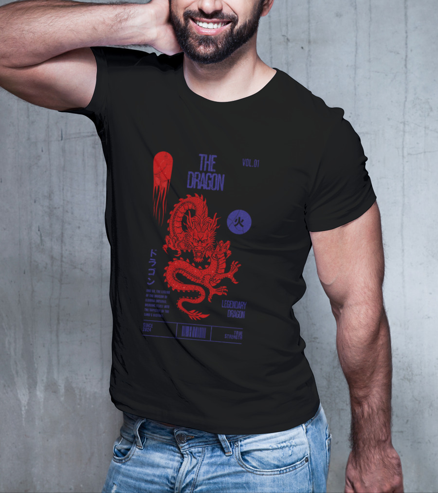The Dragon Vol. 01 Legendary Fire Dragon Kanji Spirit Top Sticker T-Shirt