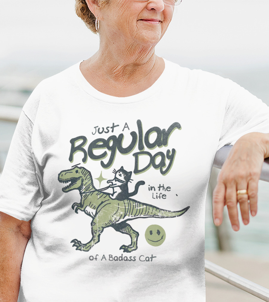 Just A Regular Day In The Life Of A Badass Cat Riding Dinosaur T-Shirt