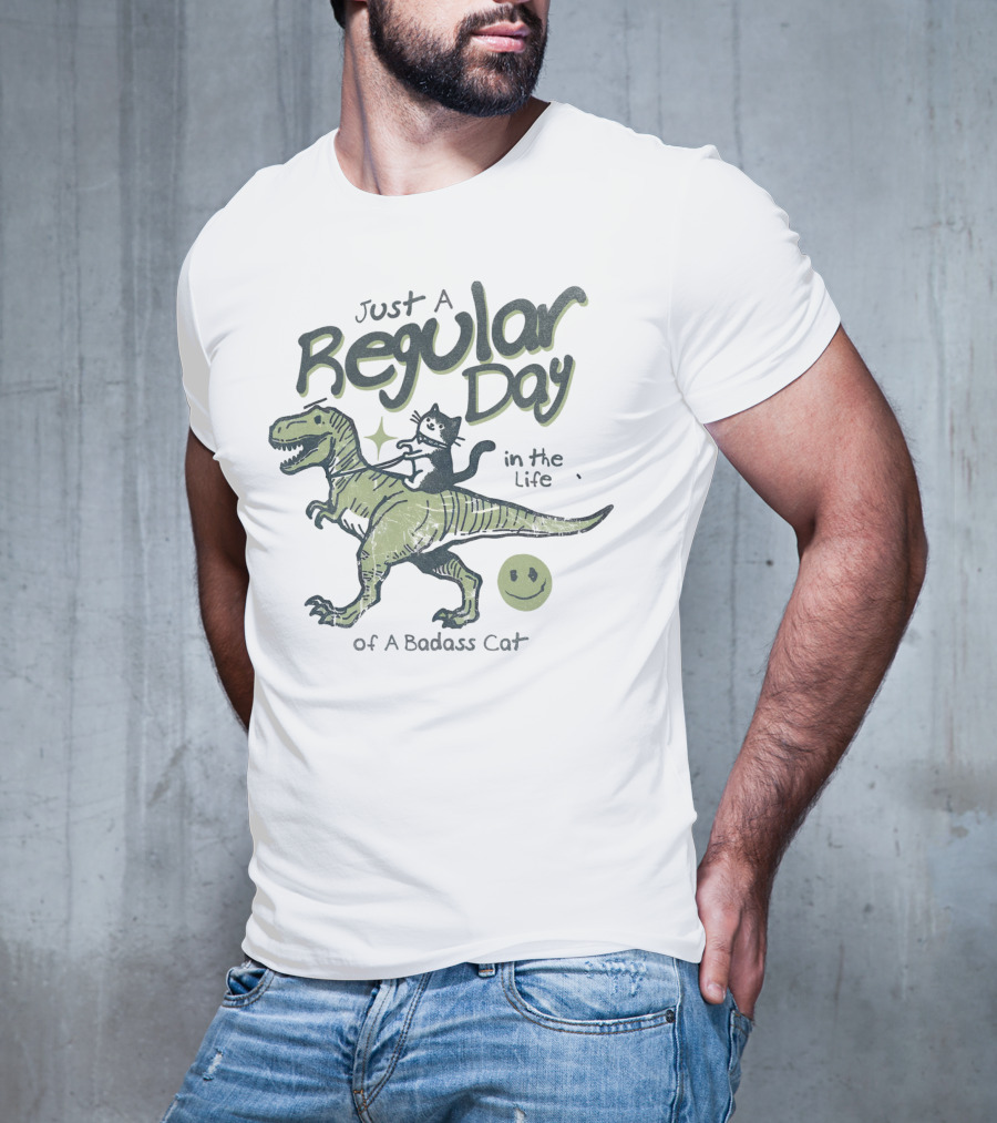 Just A Regular Day In The Life Of A Badass Cat Riding Dinosaur T-Shirt