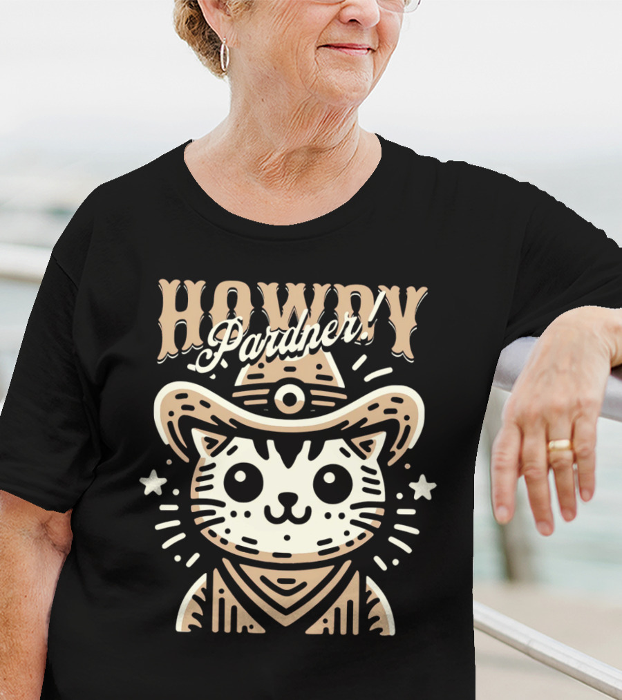 Howdy Pardner Cat In Cowboy Hat T-Shirt