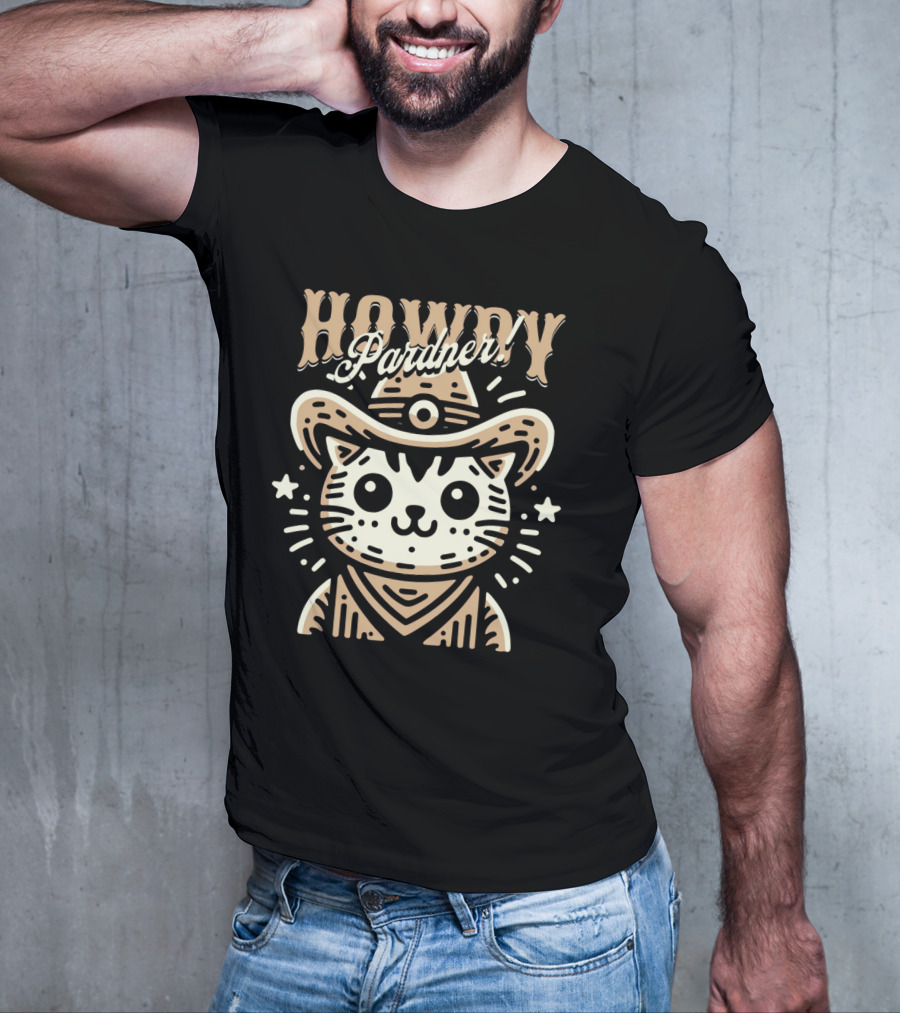 Howdy Pardner Cat In Cowboy Hat T-Shirt