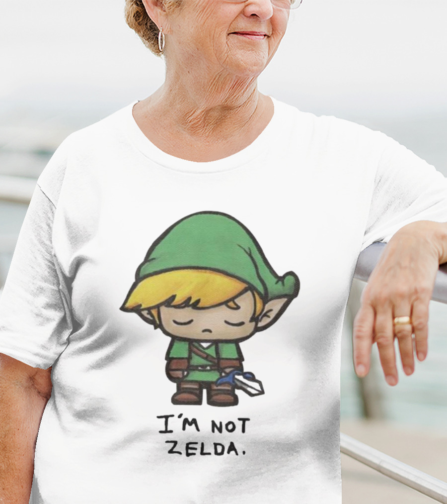 I'm Not Zelda Sad Cartoon Character In Green T-Shirt