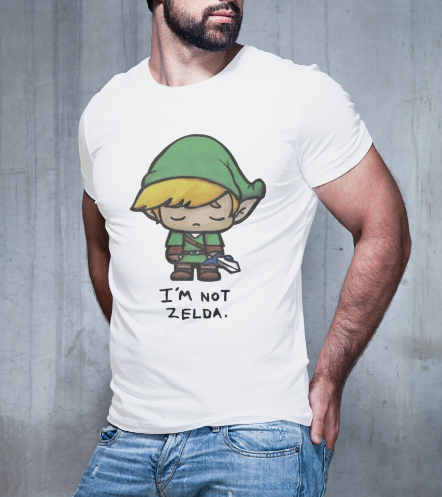I'm Not Zelda Sad Cartoon Character In Green T-Shirt