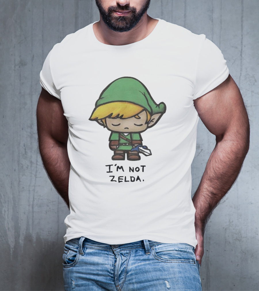 I'm Not Zelda Sad Cartoon Character In Green T-Shirt