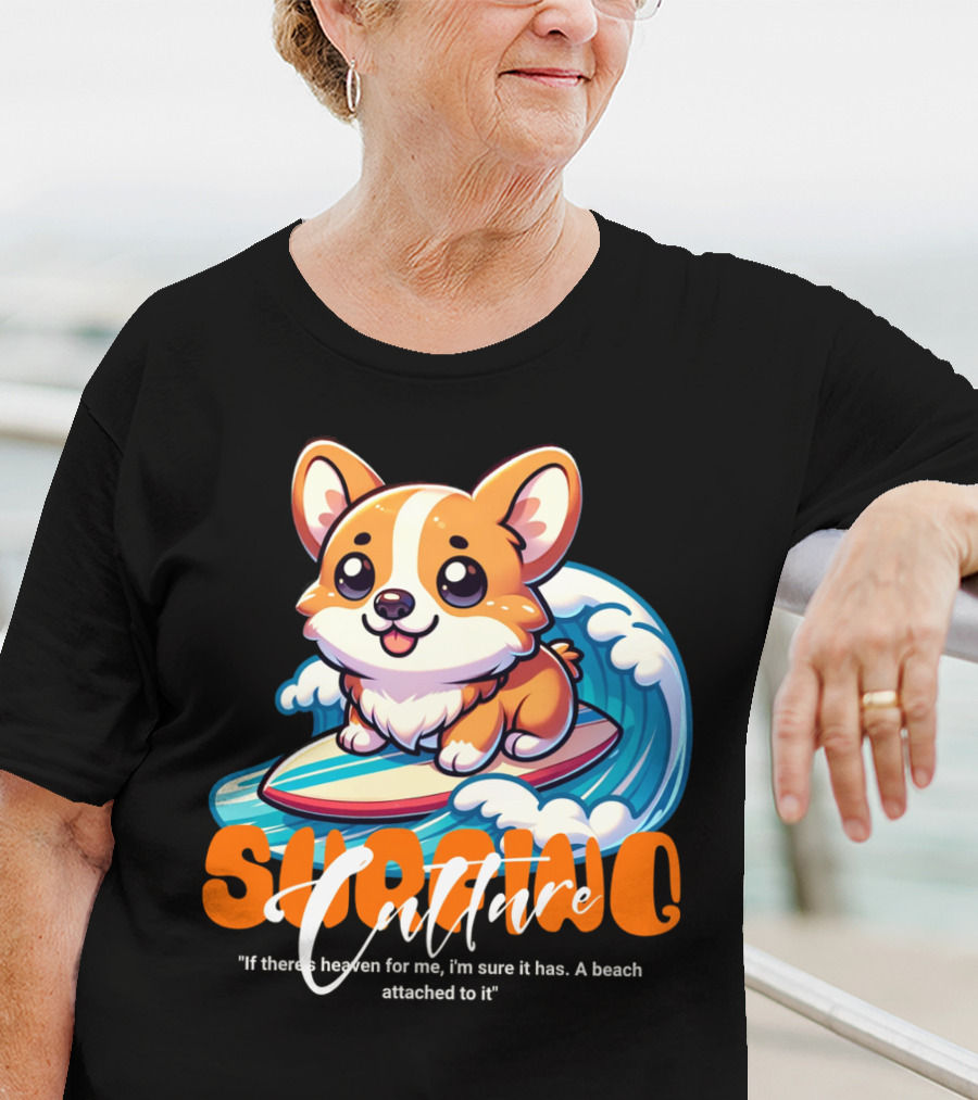 Surfing Culture Corgi On Surfboard With Wave T-Shirt
