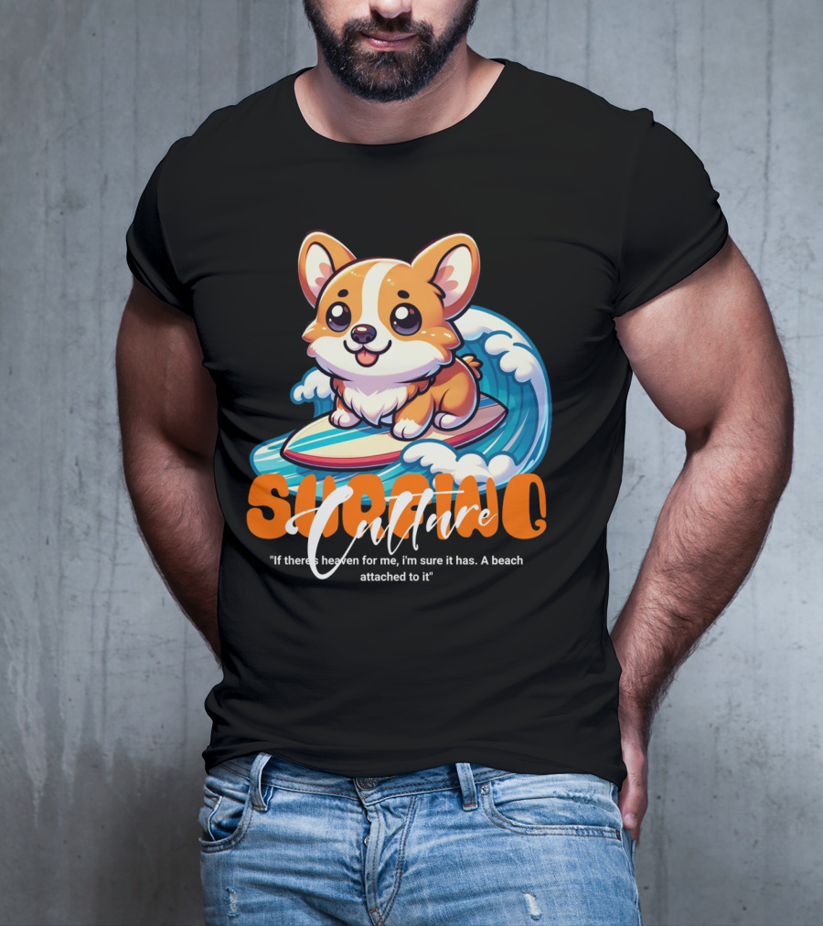 Surfing Culture Corgi On Surfboard With Wave T-Shirt
