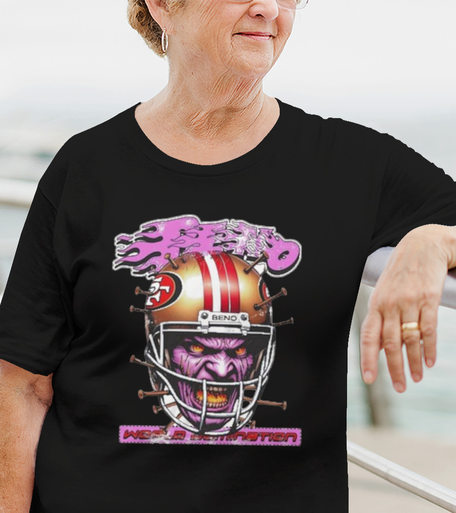 Beno World Domination Nin3Rs Football Helmet Creature T-Shirt