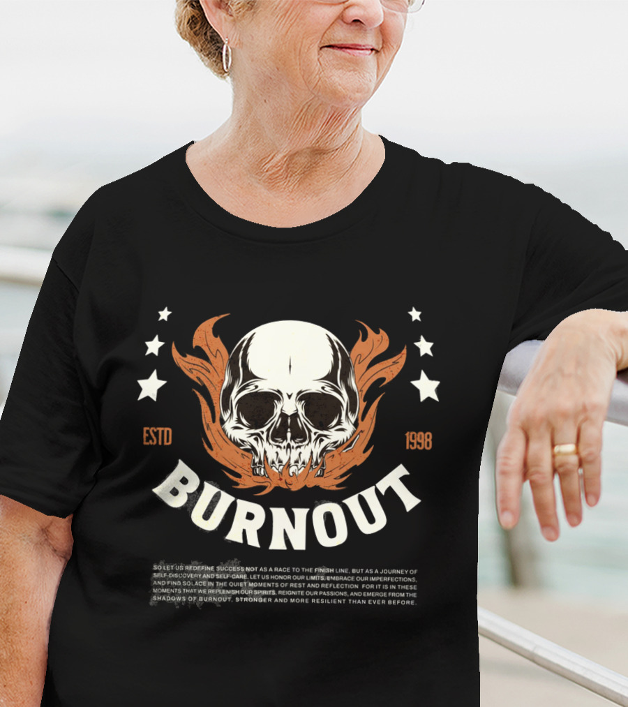 Burnout ESTD 1998 Skull With Flames And Stars T-Shirt