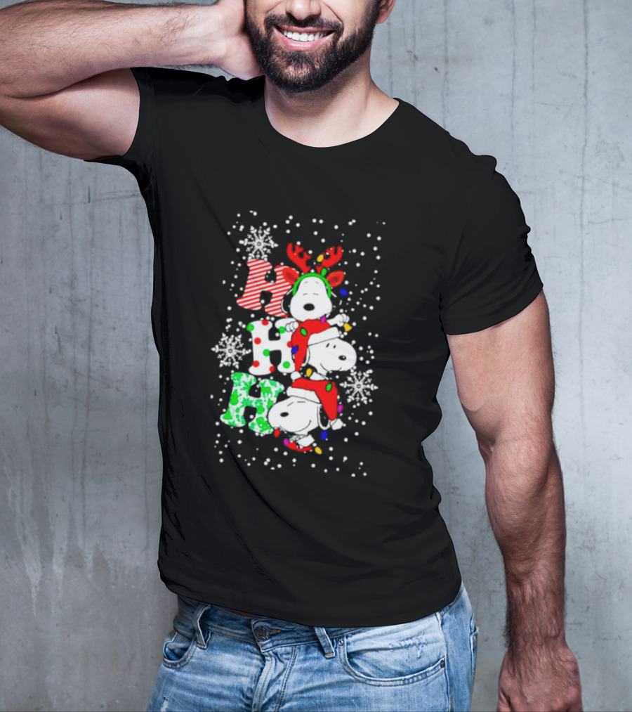 Ho Ho Ho Snoopy Christmas Reindeer Santa Snowflakes T-Shirt