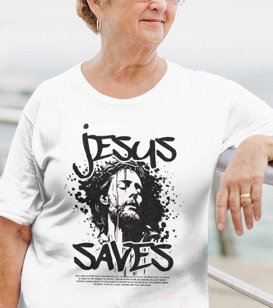 Jesus Saves Portrait With Crown Of Thorns T-Shirt