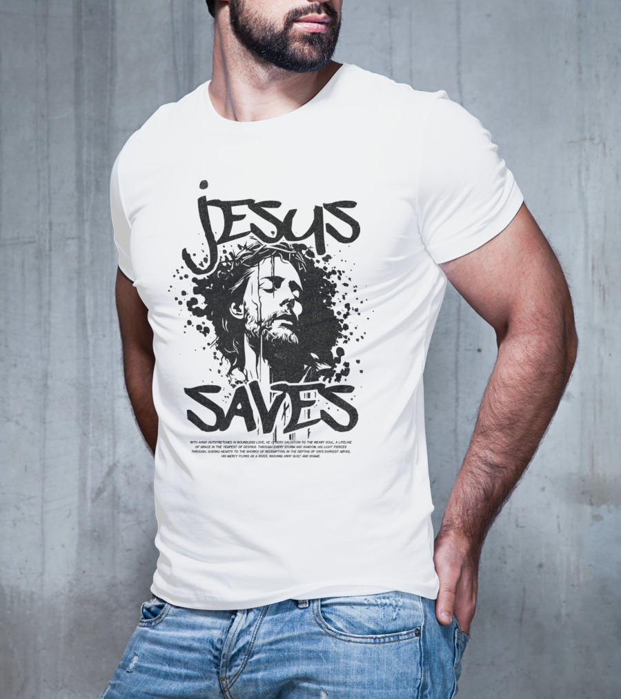 Jesus Saves Portrait With Crown Of Thorns T-Shirt