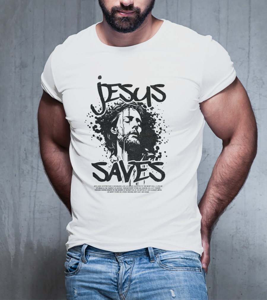 Jesus Saves Portrait With Crown Of Thorns T-Shirt