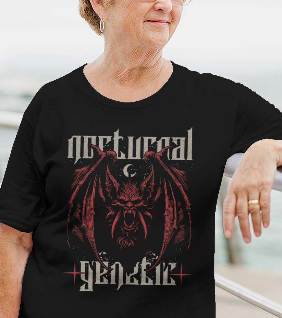 Nocturnal Genetic Vampire Bat And Crescent Moon Emblem T-Shirt
