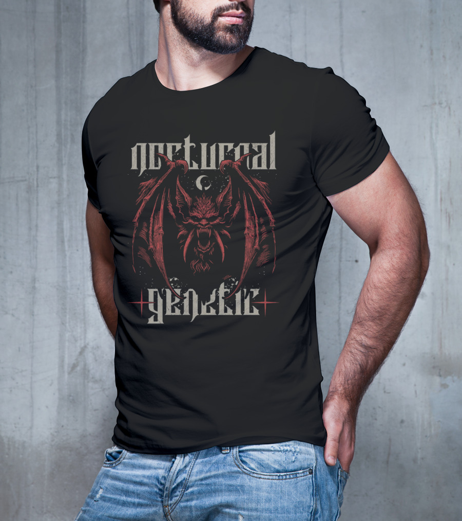 Nocturnal Genetic Vampire Bat And Crescent Moon Emblem T-Shirt