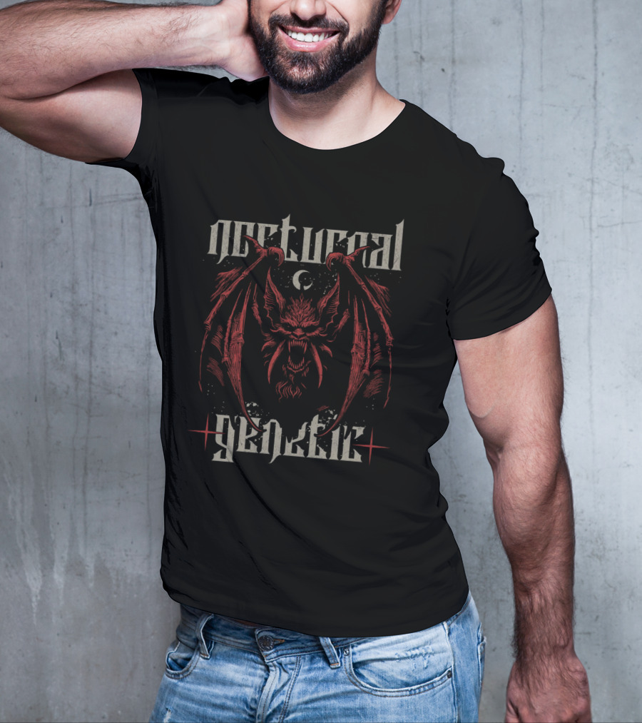 Nocturnal Genetic Vampire Bat And Crescent Moon Emblem T-Shirt