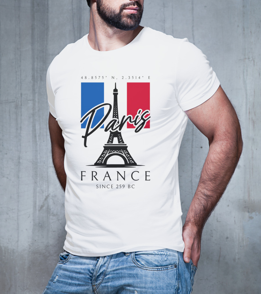 Paris France Eiffel Coordinates Since 259 BC T-Shirt