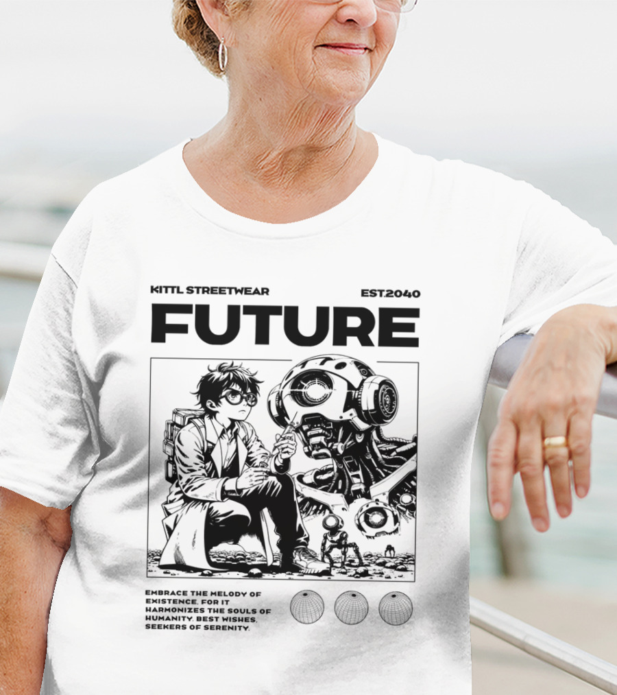 Kittl Streetwear Future EST2040 Melody Of Existence Humanity Serenity T-Shirt