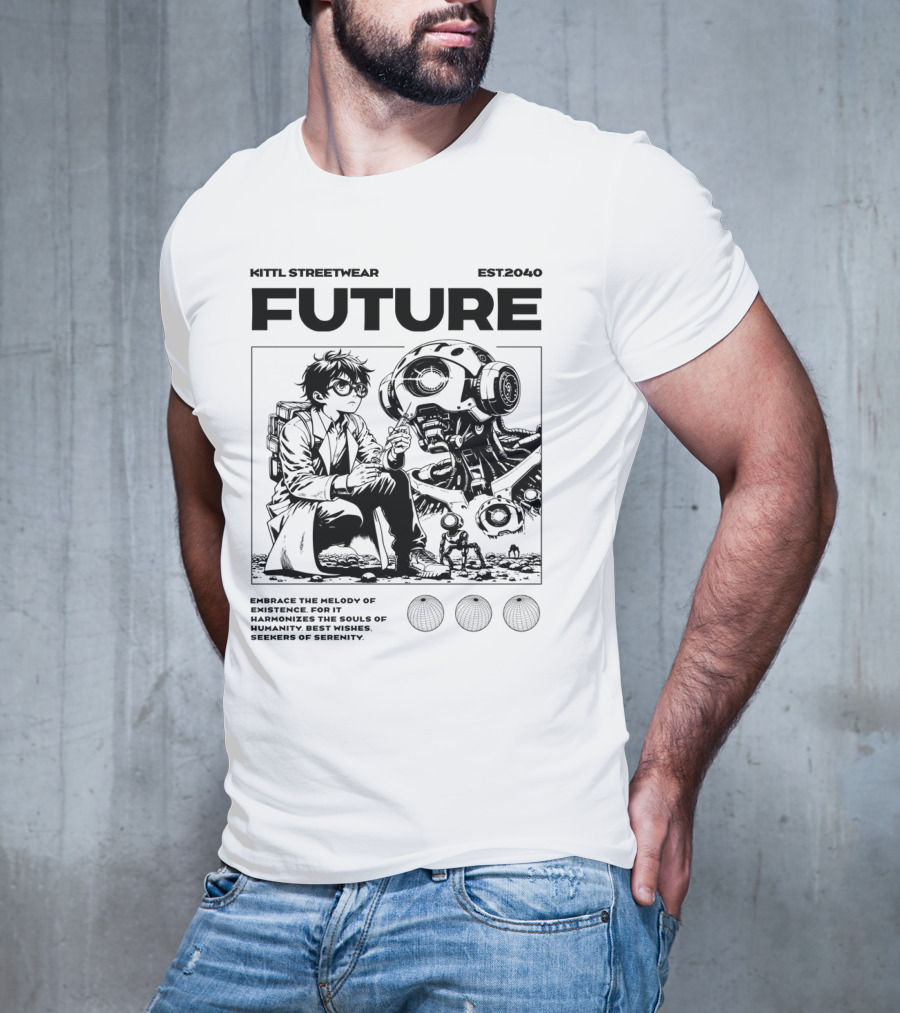 Kittl Streetwear Future EST2040 Melody Of Existence Humanity Serenity T-Shirt
