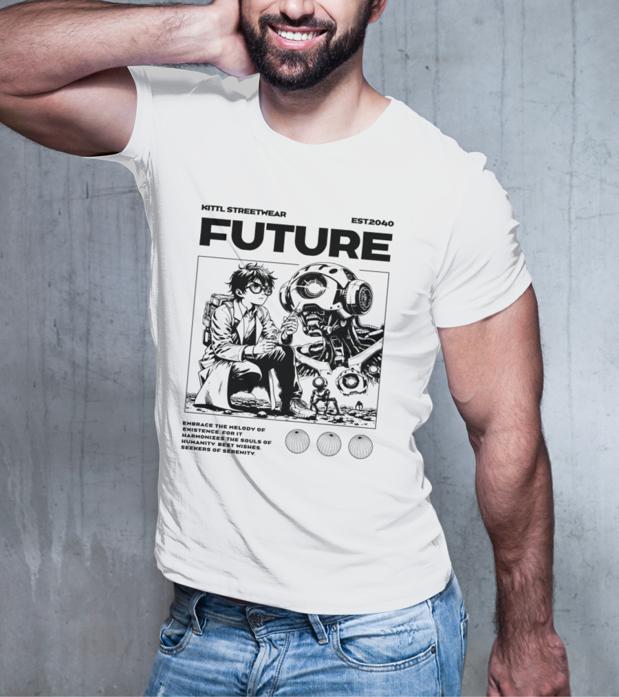 Kittl Streetwear Future EST2040 Melody Of Existence Humanity Serenity T-Shirt