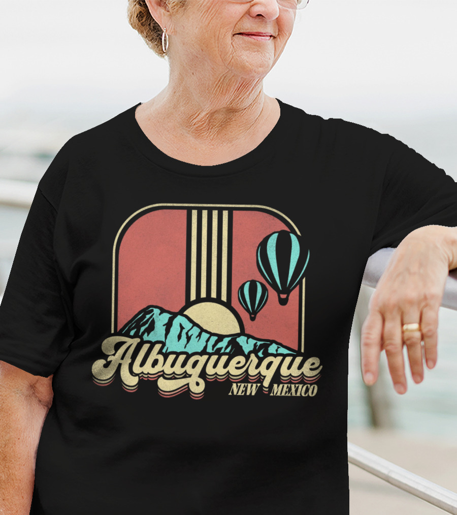 Albuquerque New Mexico Hot Air Balloon Retro Vintage Mountains Sunburst T-Shirt