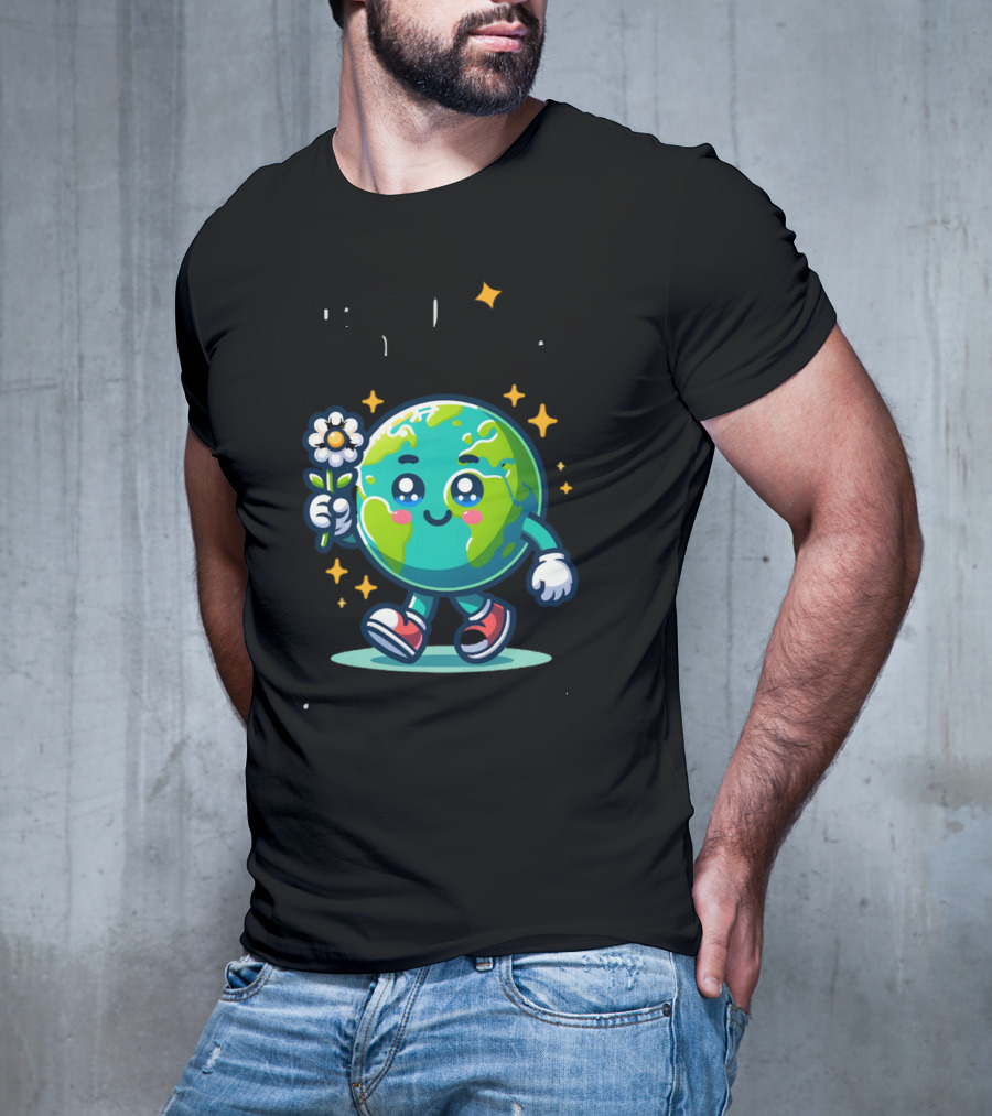 Be Kind To Our Planet And To Others Cute Earth Character With Flower And Stars T-Shirt