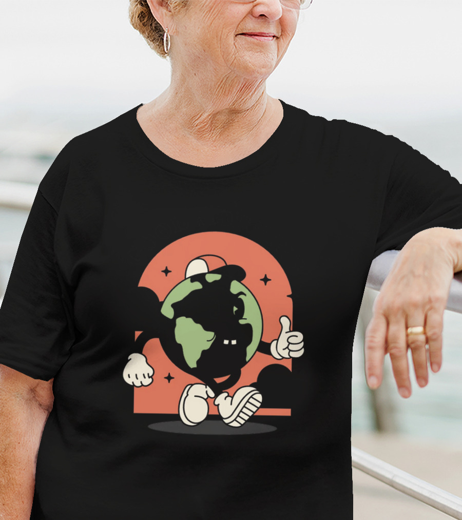 Good Morning World Smiling Earth Character Thumbs Up Classic T-Shirt
