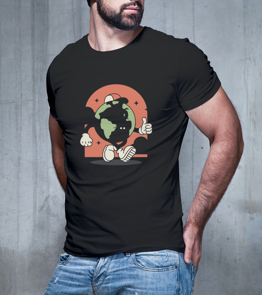 Good Morning World Smiling Earth Character Thumbs Up Classic T-Shirt