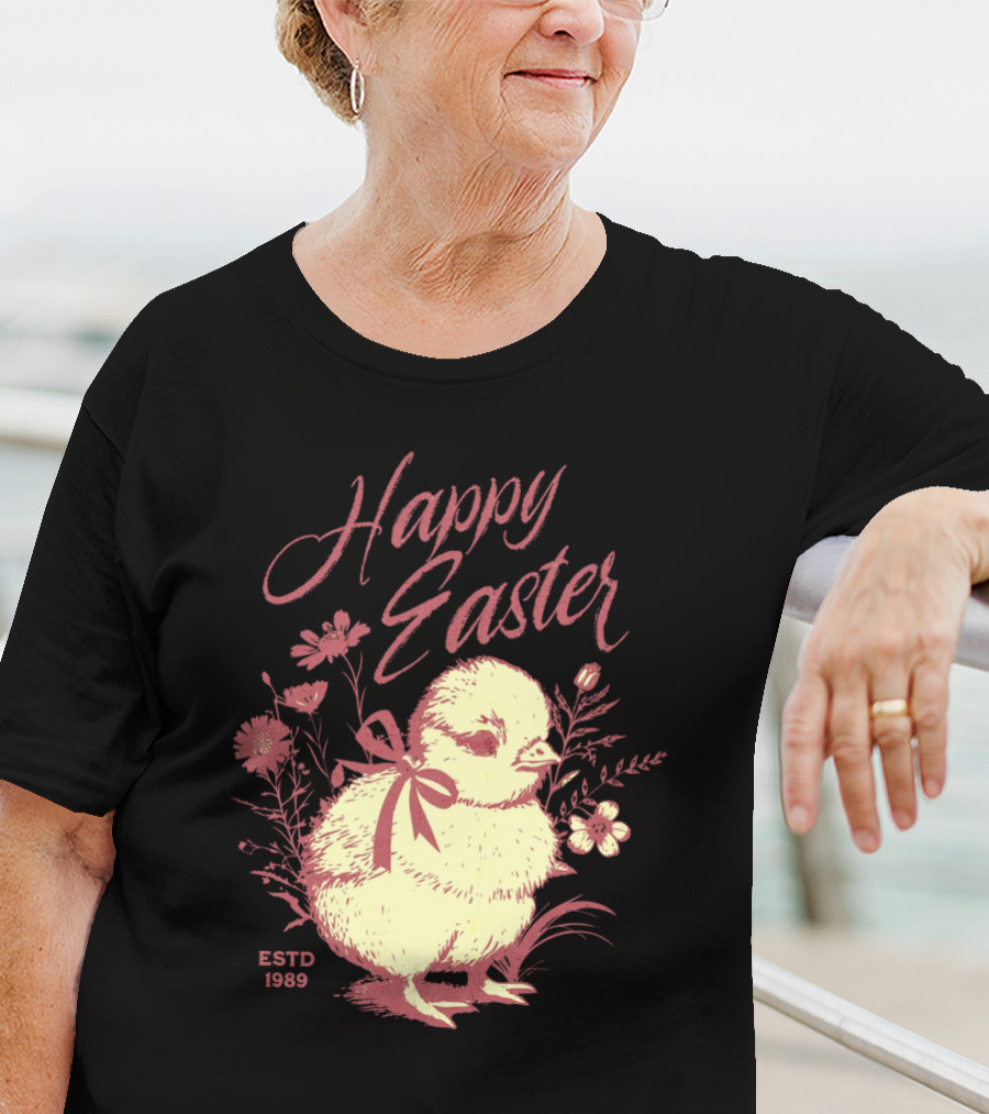 Happy Easter Vintage Chick With Flowers ESTD 1989 T-Shirt